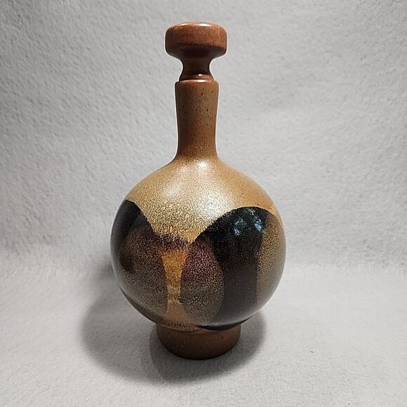 Robert Maxwell Pottery Craft USA 9in Decanter 3 Cups MCM 1970s Geometric Browns - Picture 10 of 14